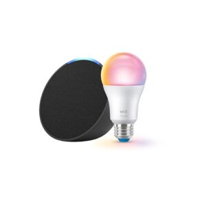 Echo Pop with WiZ 60W A19 LED Smart Color Bulb - Connects to Your Wi-Fi - E26 Base - Control with Voice or App - Matter Compatible