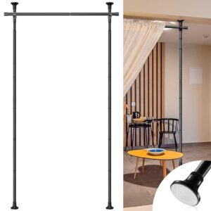 Freestanding Room Divider Curtain Rod - No Drilling Partition Room Dividers Wall,28-72inch(W) 4-10ft(H),Portable Tension Rod Curtain Stand for Studio Apartment Room Separation -Room Separator Black