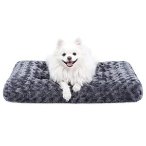 KSIIA Washable Dog Bed Deluxe Plush Dog Crate Beds Comfy Kennel Pad Anti-Slip Pet Sleeping Mat for Large, Jumbo, Medium, Small Dogs Breeds, 29" x 21", Dark Grey