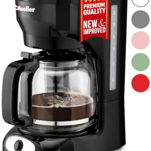 Mueller 12-Cup Drip Coffee Maker - Borosilicate Carafe, Auto-Off, Reusable Filter, Anti-Drip, Keep-Warm Function, Clear Water Level Window Coffee Machine, Ideal for Home or Office