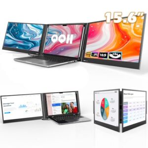 QQH Laptop Screen Extender, 15.6” Triple Portable Monitor for Laptop with Ultra-Slim FHD IPS Display, USB-C Plug and Play Extended Screen Compatible with MacOS, Windows, Android for 12-17" Laptops