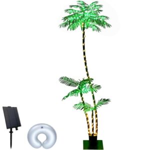 SOSHOT 6FT Solar Lighted Palm Trees for Outside Patio Light Up 260 LED Artificial Fake Tree Lights for Pool Bar Tropical Party Deck Outdoor Decorations