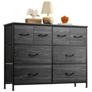 WLIVE Dresser for Bedroom with 8 Drawers, Wide Fabric Dresser for Storage and Organization, Bedroom Dresser, Chest of Drawers for Living Room, Closet, Hallway, Charcoal Black Wood Grain Print