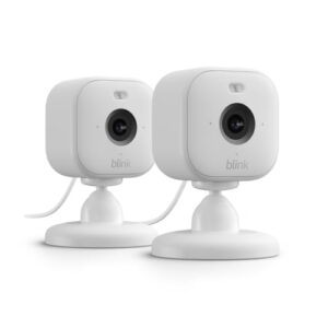 Blink Mini 2 (newest model), Plug-in smart security camera, HD night view in color, built-in spotlight, two-way audio, motion detection, Works with Alexa — 2 Cameras (White)