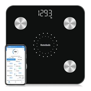 Homebuds Smart Bathroom Scale for Body Weight, High Precision Assured by Weight Scale Professional Factory Since 2001, App Sync 13 Body Composition Including BMI and Body Fat, 400lb LED, Black
