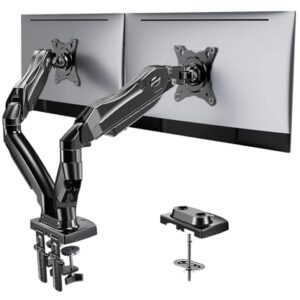 HUANUO Dual Monitor Stand - Full Adjustable Monitor Desk Mount Swivel Vesa Bracket with C Clamp, Grommet Mounting Base for 13 to 32 Inch Computer Screens - Each Arm Holds 4.4 to 19.8lbs