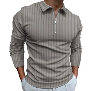 Polo Shirts for Men Golf Shirts Long Sleeve Zip Up Lapel Business Smart Casual Tops Henley V Neck Rugby Dark Grey L