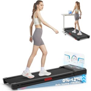 TRAILVIBER Walking Pad Treadmill with 12% 9-Level Auto Incline, 450 lbs Capacity and RGB LED Screen Under Desk Treadmill with Auto Incline and Hiking Mode, Compact Treadmills for Home Small/Office