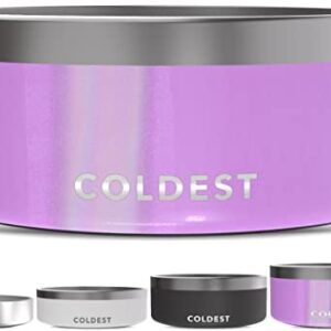 Coldest Dog Bowl - Anti Rust Metal, Non Slip, 3 Layers Insulated Stainless Steel Dog Bowls - Spill Proof & Heavy Duty - Water Bowl for Dogs, Cats, Dish Washer Safe (100 oz, Saturns Purple Glitter)