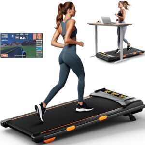 EVKRUN 4.0MPH Incline Walking Pad Treadmill with Folding Slope, Larger Screen Display, 300+lb Capacity Weight Under Desk Treadmills for Small Space, Home, Office, Compact Treadmill Work for Smart APP