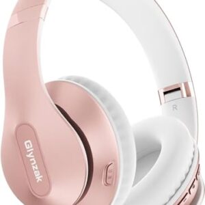 Glynzak Wireless Bluetooth Headphones Over Ear 65H Playtime HiFi Stereo Headset with Microphone and 6EQ Modes Foldable Bluetooth V5.3 Headphones for Travel Smartphone Computer Laptop Rose Gold