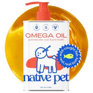 Native Pet Omega 3 Fish Oil for Dogs & Cats - Promotes Healthy Skin, Shiny Coat, & Strong Joints - Made with Wild Alaskan Salmon Oil for Dogs – Tasty, Fast-Absorbing Omega 3 6 9 Liquid Supplement-16oz
