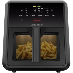 Chefman Air Fryer TurboFry 7-Qt, 6-in-1 High-Powered 450°F Cooking for Crispier Results, Compact Space-Saving Design, Air Fry, Bake, Broil, Reheat, Dehydrate, Defrost, Fast & Even Cooking – Black