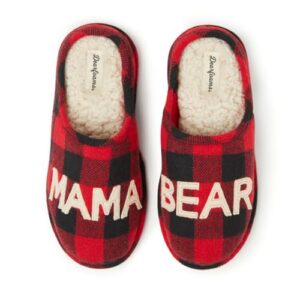 Dearfoams Women's Gifts for Mom Cute Cozy Mothers Day Mama Bear Slipper, Buffalo Plaid, 11-12