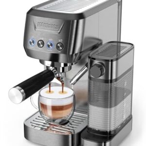 MAttinata Espresso Machine 20 Bar, Cappuccino Machine for Home with 2.0 Long Life Automatic Milk Tank, Espresso Maker with Milk Frother, Stainless Steel-Moon