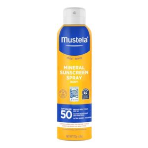 Mustela Baby Mineral Sunscreen Spray SPF 50 Broad Spectrum - Body Sun Spray for Sensitive Skin - Water Resistant & Fragrance Free - 6 fl.oz.