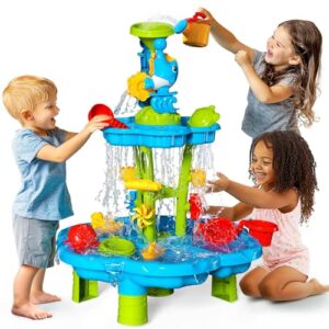CozyBomB™ Water Table for Toddlers 3-5 | Outdoor Toys Water Play Table, Magnetic Fishing Toy Game, Summer Splash Pond Showers Sand Activity, Sensory Party Birthday Gift Kids Ages 4-8 9-12 (2-Tiers)
