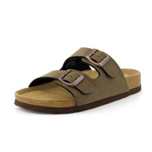 CUSHIONAIRE Lane Cork Footbed Sandals for Women – Comfortable Double Buckle Slip-On with Genuine Suede Footbed & Arch Support Slides for Women Footwear, BROWN 6W