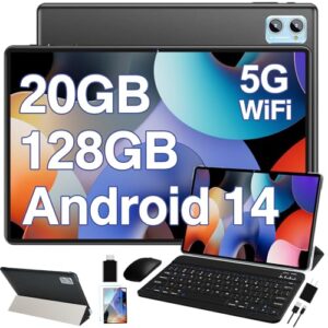 DEERTiME Android 14 Tablet 10.1 Inch Tablets, 20GB RAM 128GB ROM 1TB Expand Octa-Core 2 in 1 Tablet PC with Keyboard Mouse Case, 1280x800 IPS HD Touchscreen, Bluetooth WI-FI 6, Widevine L1 (Black)