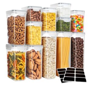 MR.SIGA 12 Pack Airtight Food Storage Container Set, BPA Free Kitchen Pantry Organization, Kitchen Canisters for Cereal, Spaghetti, includes 16 Reusable Sticker Labels