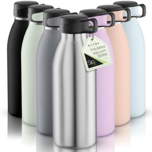 SipX™ Triple-Insulated Stainless Steel Water Bottle - 32oz. With Cover Lid, BPA-Free Reusable Insulated Water Bottle Keeps Cold For 24 Hours, (Stainless)