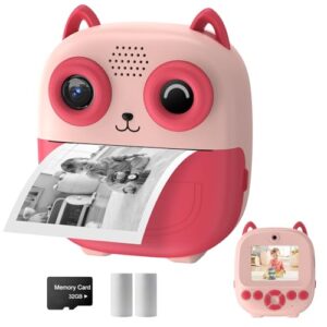 Tosisot Kids Camera Instant Print, Multifunctional Toddler Camera with Photo Printing Instantly, 2.4 Inch HD Screen Digital Camera for Kids,Christmas Birthday Gifts for 3-12 Year Old Girls(Pink)