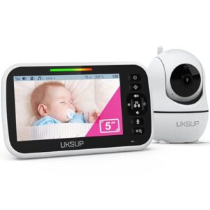 UKSUP Baby Monitor with Camera and Audio- Video Baby Monitor with 960ft Long Range, Remote Pan-Tilt-Zoom, Night Vision, Temperature Sensor, 2-Way Talk, 8 Lullabies, 30-Hour Battery & No WiFi