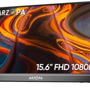 ARZOPA Portable Monitor 15.6'' FHD 1080P - Ultra-Slim Portable Laptop Monitor with Kickstand - IPS Display for PC, MAC, Phone, Xbox, PS5 - USB C & HDMI Connectivity - A1