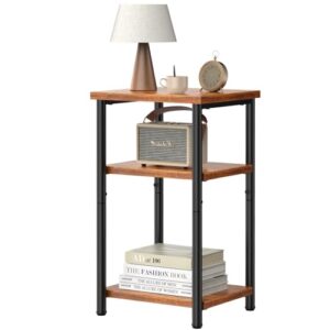 DUMOS End Table, 3 Tier Side Sofa Tables for Small Space, Storage Shelf, Nightstand with Adjustable Feet for Living Room, Bedroom, Office, Set of 1, Rustic Brown