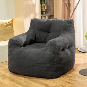 Stmoze Bean Bag Chairs for Adults Ergonomic Support Reading Floor Sofa Chair with Filler Spacious (Grey) (Large)